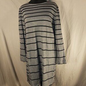 J. Jill Gray & Black Striped Long Sleeve Dress - L